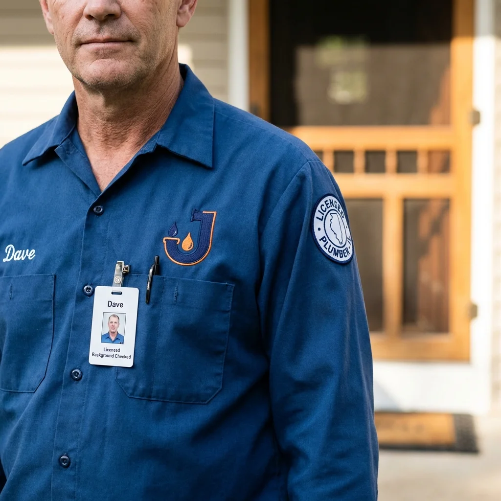 Licensed plumber showing ID badge in Portsmouth, VA