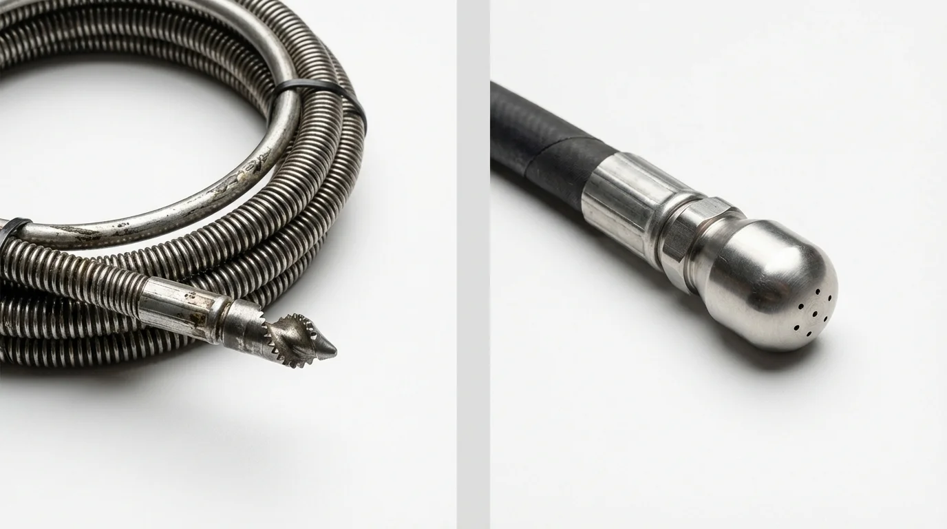 Drain snake cable and hydro jetting nozzle used for drain cleaning in Portsmouth, VA