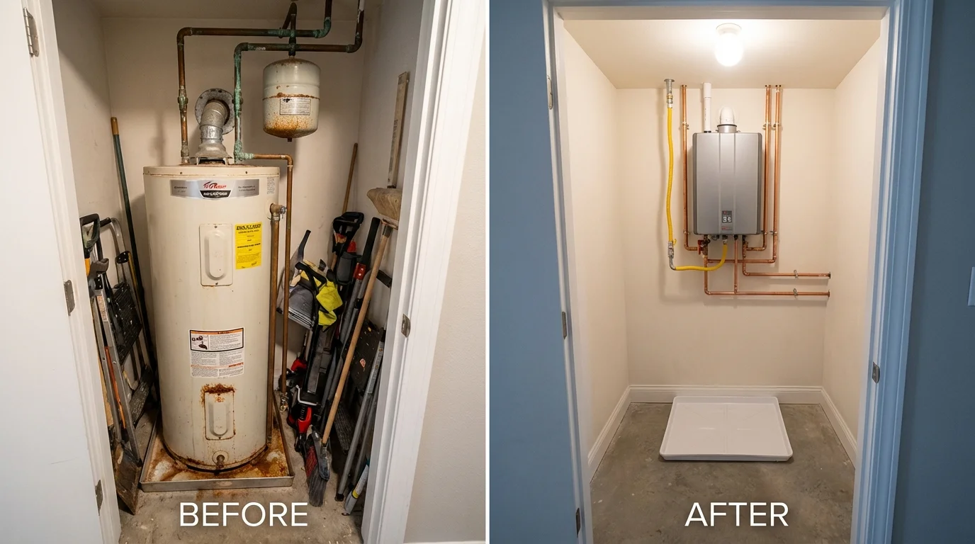Tank water heater versus wall-mounted tankless unit comparison for Portsmouth, VA homeowners