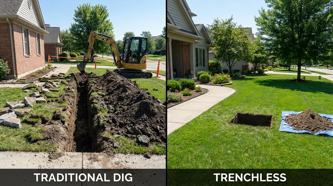 Trenchless sewer repair with minimal yard damage versus traditional excavation in Portsmouth, VA